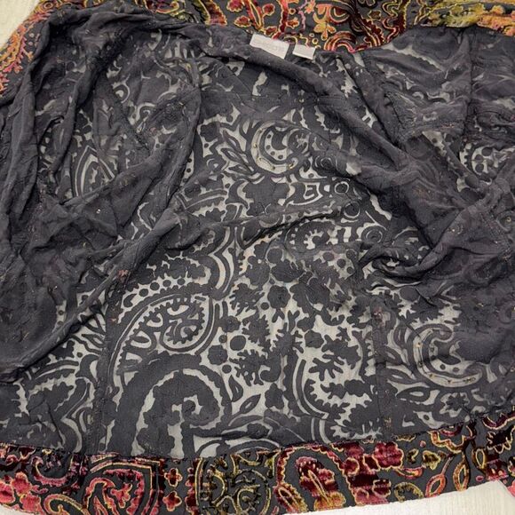 Chicos silk rayon colorful velvet burnout sequin jacket size 2 Super whimsical - Picture 10 of 11